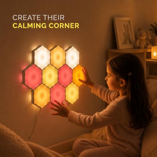 Emberela HEXlights Sensory Lights 10-Pack - Interactive Touch Hexagon LED Lamps for Kids & Therapy