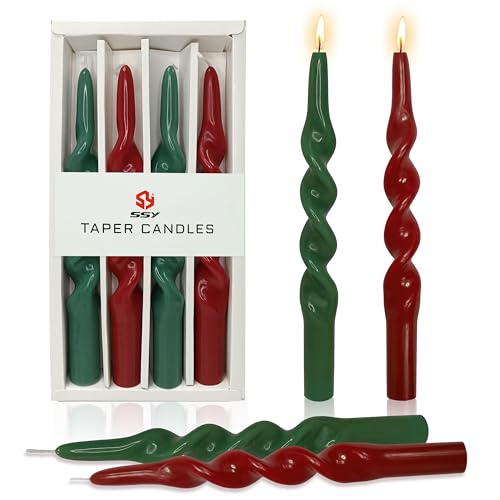 SEUCRWAX Red Green Spiral Candles - 10 Inch Christmas Candle Pack of 4