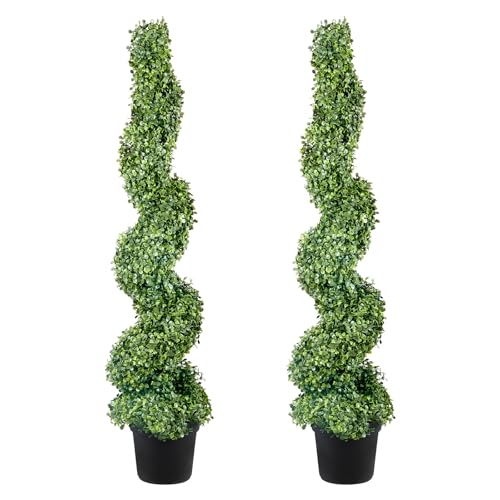 VEVOR 4ft Artificial Spiral Topiary Trees - Set of 2 Faux Plants for Indoor Outdoor Decor