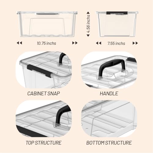 Krihan Clear 9-Pack Plastic Storage Bins with Lids, 6 Quart Stackable Organization Containers