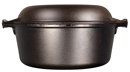 Lodge Cast Iron Double Dutch Oven - Pre-Seasoned 2-in-1 Cast Iron Cookware - Pot & Skillet Combo - Even Heat Retention - Oven-Safe, Versatile Pot - 5 Quart
