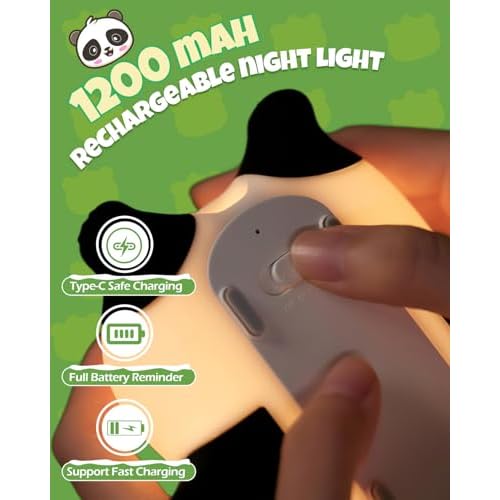 Cute Panda Night Light, Animal Lamp, Food Grade Silicone, Rechargeable, 3 Level Dimmable, Squishy Nursery Nightlight for Desk Decor, Funny Gifts Stuff for Boys Girls Baby, White Elephant Gifts