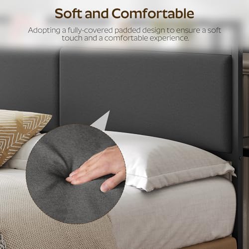 YATINEY Black Queen Upholstered Headboard with Storage & Charging Station, Adjustable
