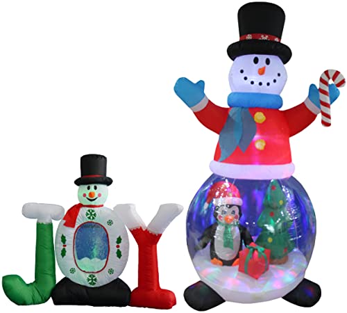 Christmas Inflatable Snowman & Snow Globe Decorations Bundle - Indoor Outdoor Holiday Party Decor