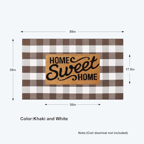 KIMODE 3x5 ft Buffalo Plaid Outdoor Front Door Mat - Farmhouse Welcome Rug, Reversible, Machine Washable, Coffee/White