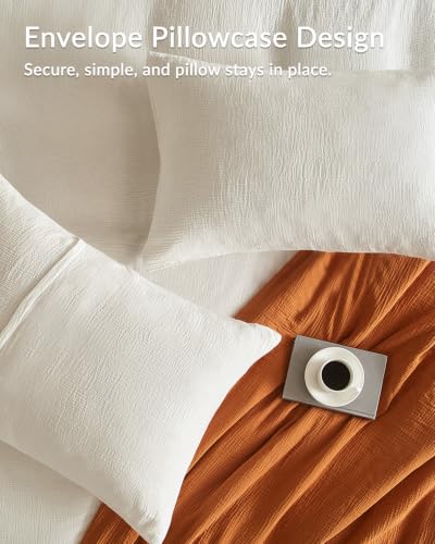 SE SOFTEXLY White Queen Size Muslin Duvet Cover Set - 100% Washed Cotton, Ultra Soft, Linen-Like, 3 Pieces