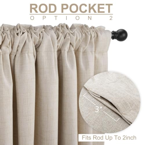 Alba Cream Linen Total Blackout Curtains 50W x 84L Inches - Pack of 2, Bedroom & Living Room