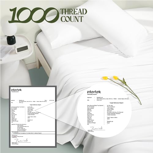 King Size Egyptian Cotton Sheet Set - 1000TC Sateen, Deep Pocket, Pearl White Variation