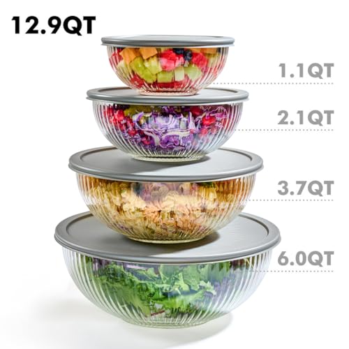 8-Piece Glass Mixing Bowls with Airtight Leakproof Lids - BPA-Free Food Storage & Serving Set