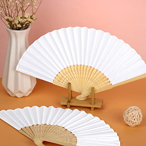 White Silk Folding Fans Set of 72 - Elegant Handheld Fans for Wedding & Event Decor - Variation of 72 / White