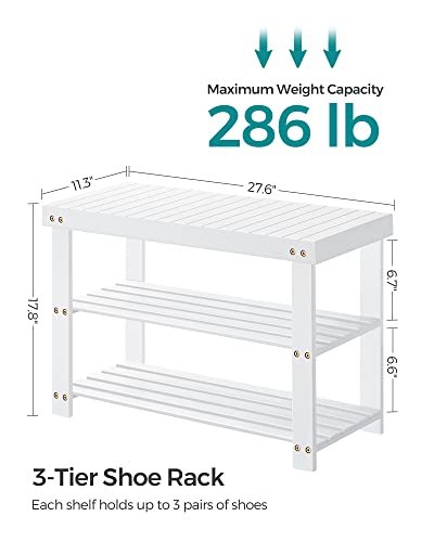 Cloud White 3-Tier Bamboo Shoe Rack Bench, Entryway Organizer, 27.6" Wide