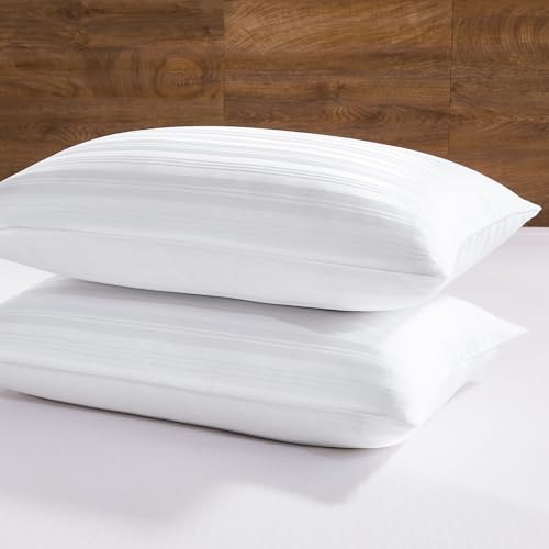 Downluxe Queen Size Goose Feather & Down Pillows Set of 2 Classic Horizontal Stripes