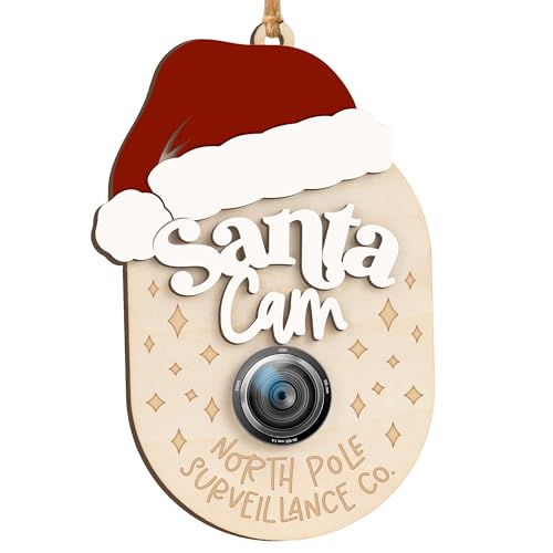 Jabihome Santa Camera Ornament 2025 for Kids, Early for Grandchild, Surveillance Camera Lens Christmas Tree, Funny Little Elf, Reindeer Wooden Ornament, Xmas Presents for Children