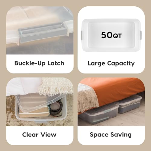 50 Qt. Under Bed Storage Bin with Lids - Clear Dorm Closet Organizer