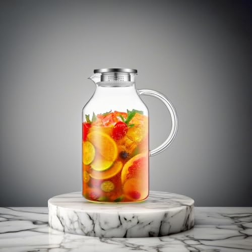 Bivvclaz 1.2 Liter 40 oz Small Glass Pitcher with Lid and Handle, Glass Carafe for Hot/Cold Water, Iced Tea Jug for Coffee, Juice and Homemade Beverage