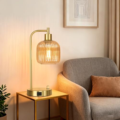 Dimmable Champagne Glass Table Lamps Set of 2 with USB Ports - Gold & Champagne Variation
