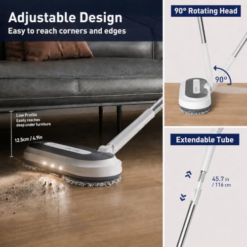 Cordless Electric Spin Mop with Spray & LED Headlight - Self-Propelled Floor Cleaner