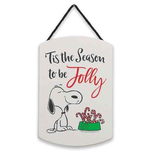 Peanuts Snoopy 'Tis the Season to Be Jolly Hanging Wood Wall Decor - Fun Snoopy Christmas Decoration for Home