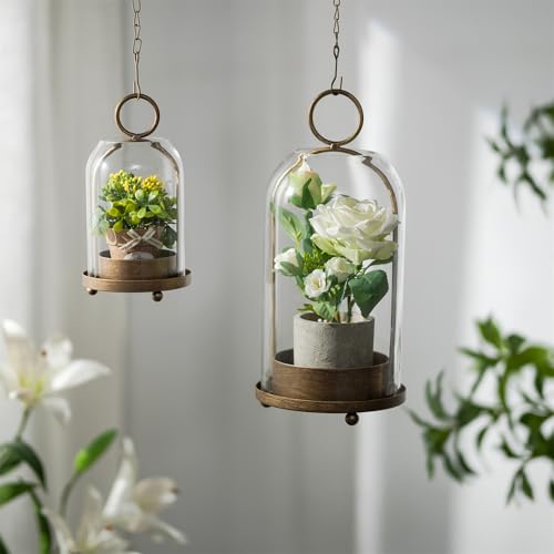 Hurricane Candle Holder Lantern Set of 2 - Rustic Metal and Glass Decor