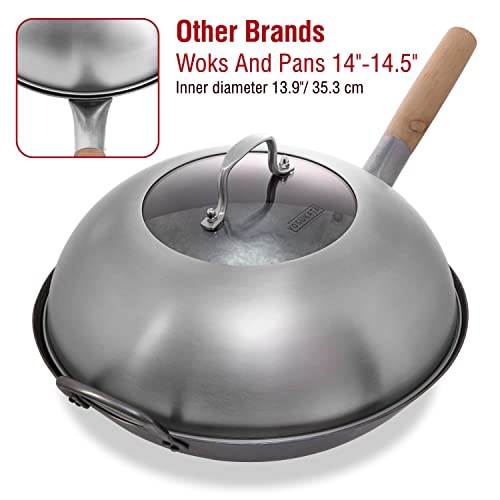 Premium Stainless Steel Wok Lid 13.6 Inch for 14 Inch Wok - Tempered Glass Cover