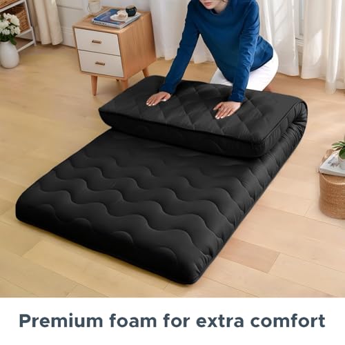 SCHNAUZER HOME Japanese Queen Floor Mattress 3.5" Thick Black Futon
