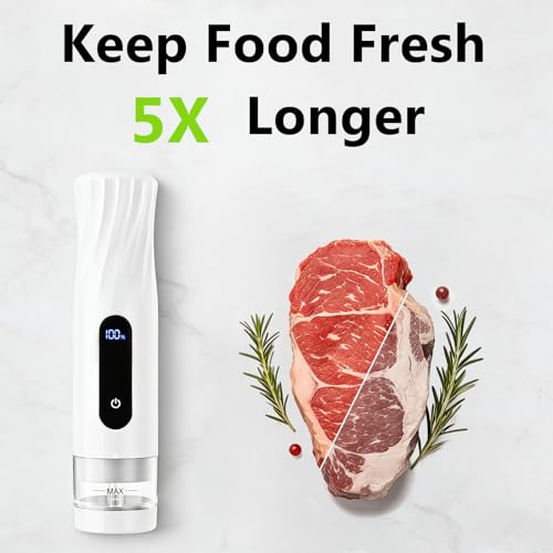 Handheld Food Vacuum Sealer with 30 Reusable Bags - Compact, Cordless, Rechargeable