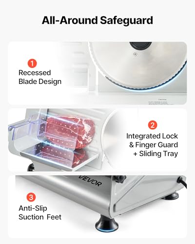 VEVOR 8.6 Inch Electric Meat Slicer with Dual SUS420 Blades, Adjustable Thickness
