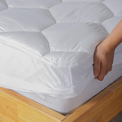 King Mattress Pad with Deep 8-21 Inch Pocket - Ultra Soft Quilted Fitted Cover - White