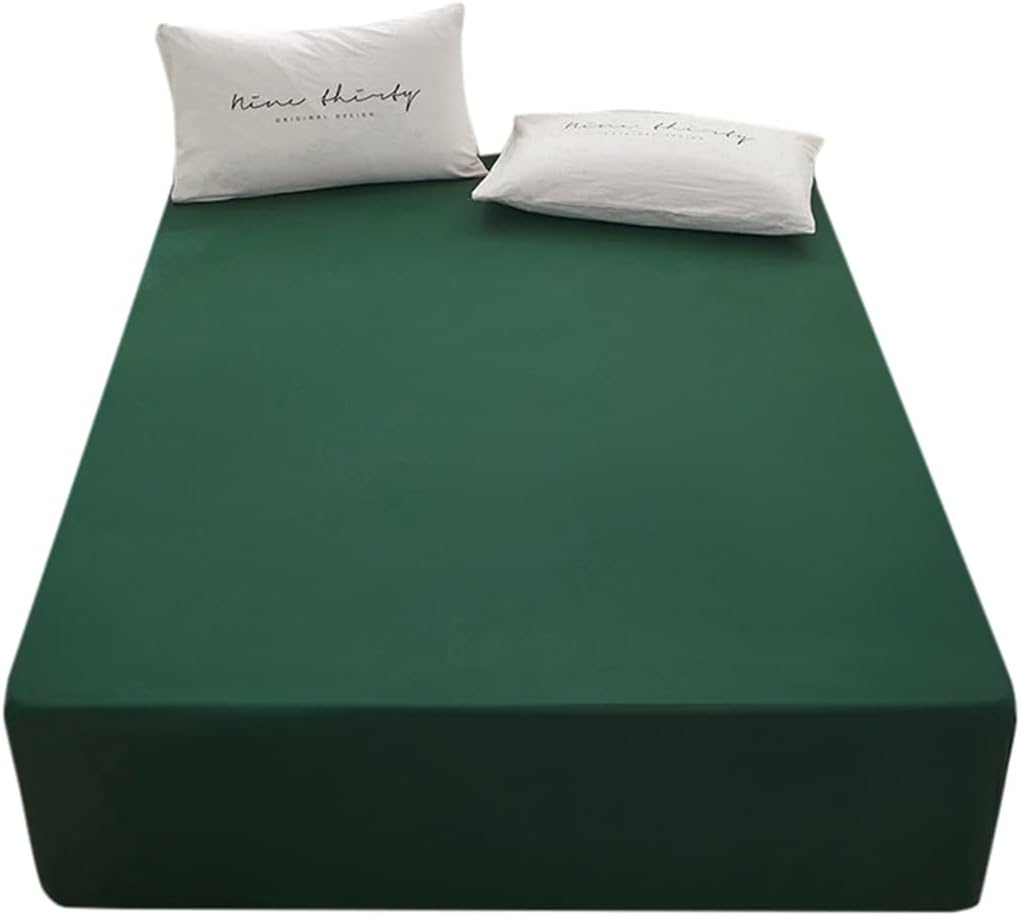 Queen Size Fitted Sheet by [Brand Name] - Soft Microfiber, 15-Inch Deep Pocket, Dark Green | Fade & Shrink Resistant