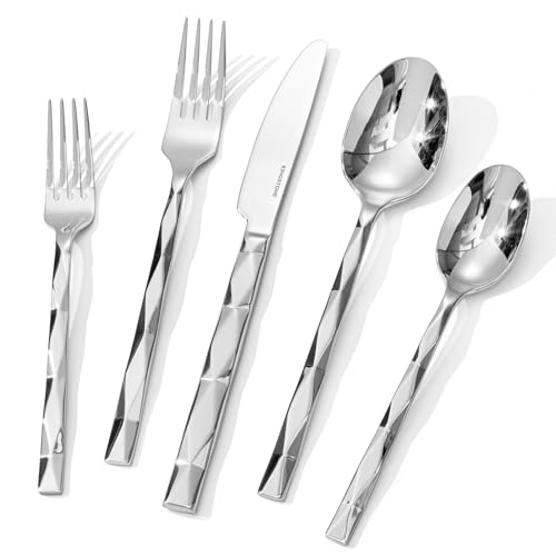 KINGSTONE 40-Piece Silver Flatware Set - 18/10 Stainless Steel for 8, Silver/20