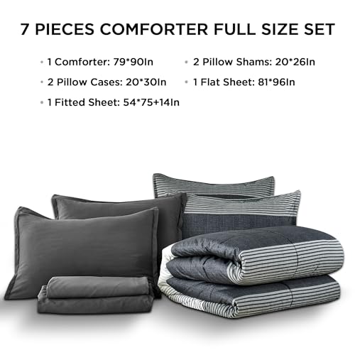 Andency Full Size Comforter Set Black White Grey 7 Pieces - Variation 02