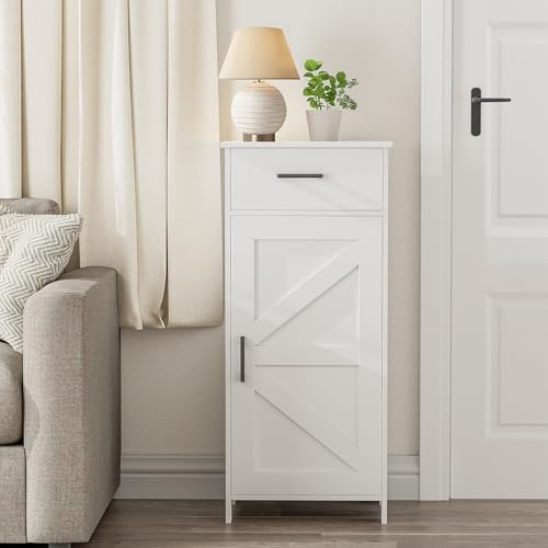 Homhedy White Bathroom Storage Cabinet with Drawer & Adjustable Shelf - Corner Fit