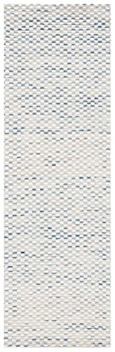 SAFAVIEH Marbella Collection Runner Rug - 2'3" x 8', White & Navy, Handmade Wool, Ideal for High Traffic Areas in Living Room, Bedroom (MRB158N)