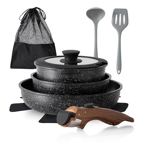 DishDelight 10-Piece Non-Stick Cookware Set with Removable Handles - Black