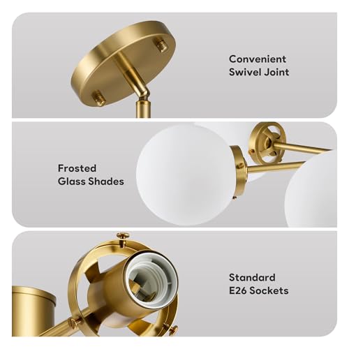 Gold 8-Light Sputnik Chandelier Frosted Glass Ceiling Light Fixture
