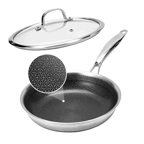 10-Inch Tri-Ply Stainless Steel Hybrid Frying Pan with Ceramic Nonstick Coating - Oven & Induction Safe