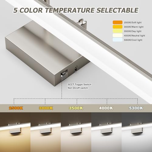 Brushed Nickel 24-Inch Dimmable LED Bathroom Vanity Light Bar - Adjustable Angle
