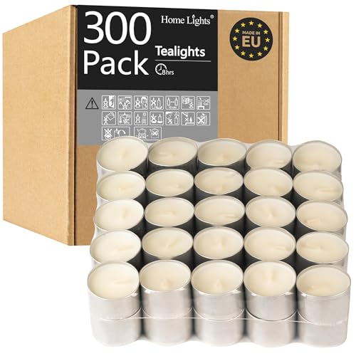 300 Pack Unscented Tealight Candles - Long 8-Hour Burn Time, Smokeless White Votive for Weddings, Holidays & Home Decor