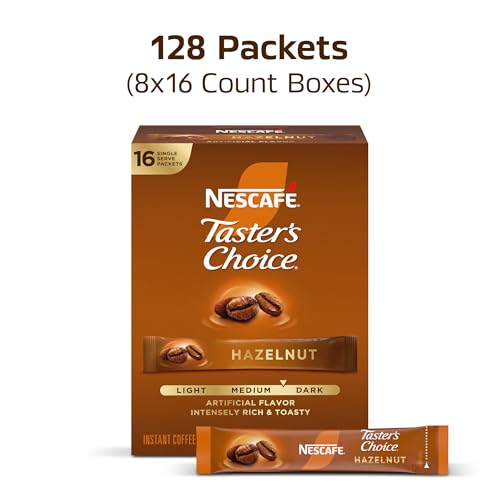 Hazelnut Flavored Instant Coffee Packets - 128 Cups, Premium Robusta & Arabica