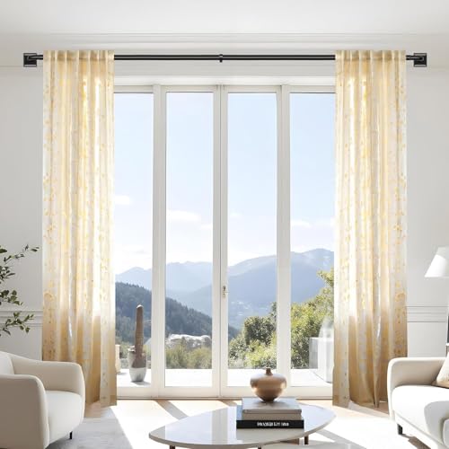 Black Curtain Rod for Windows 66-120 Inch Heavy Duty French Return Wrap Around Darkening Drapery Rod - Variation of Black / 66-120"