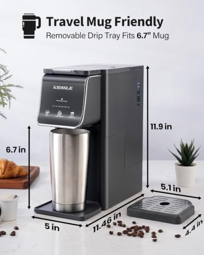 Single Serve Coffee Maker with K-Cup & Ground Compatibility, Hot & Iced Brew, 6-16oz, Gray