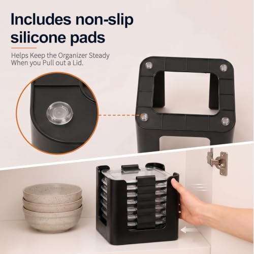 Saccik Black Food Container Lid Organizer for Rubbermaid Brilliance, 3-Piece Set