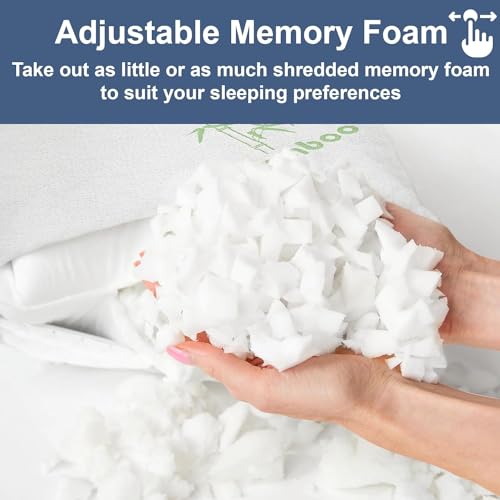 DreamField Linen Bamboo Rayon Standard Set of 2 Adjustable Shredded Memory Foam Sleeping Pillows 26x20"
