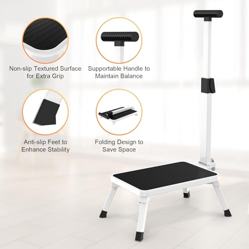 Foldable Adult Step Stool with Handle, Non-Slip Metal Platform, 330 lbs Capacity