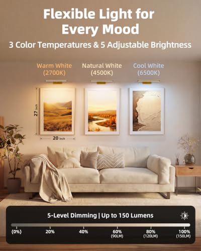 13-Inch Gold Rechargeable Wireless Picture Lights Set of 2 with Remote