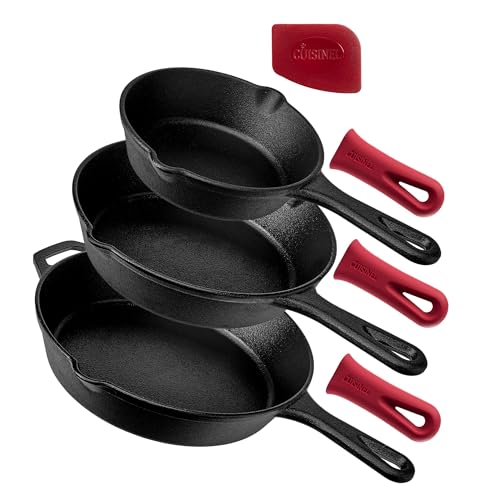 Cuisinel 3-Piece Cast Iron Skillet Set 6, 8 & 10 Inch Pre-Seasoned Frying Pans