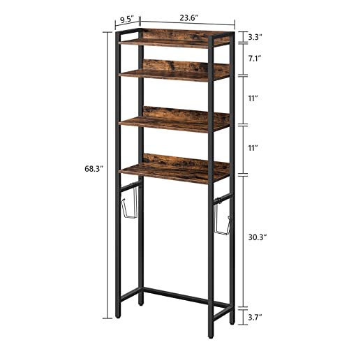 Rustic Brown 4-Tier Over Toilet Storage Rack - Space Saver Bathroom Organizer