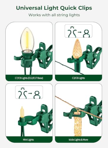 Brightown 100 Pack Green Universal C7 C9 Christmas Light Clips - Adjustable & Durable
