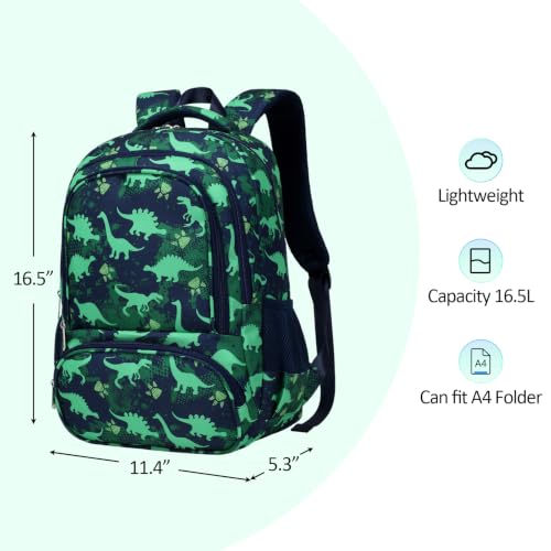 Kids Dinosaur Backpack for Boys - Lightweight School Bookbag, Water-Resistant & Durable