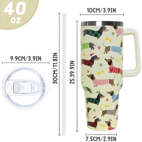Dachshund 40 oz Tumbler with Handle & Straw - Red Dachshund Christmas Travel Mug